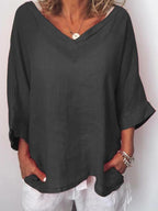 Casual V-hals Top met 3/4 Mouwen van 100% Polyester – Comfortabel en Ademend 2