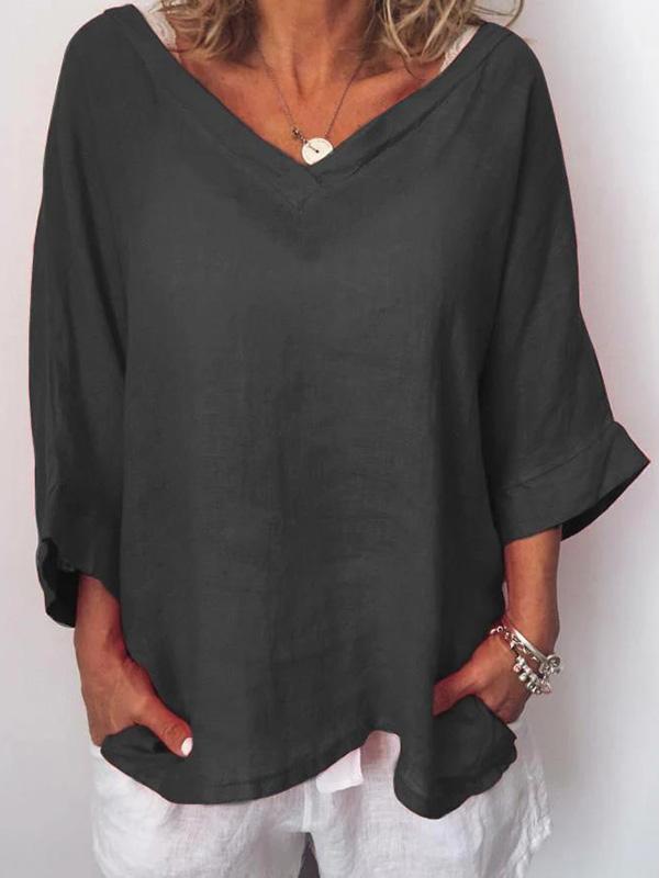 Casual V-hals Top met 3/4 Mouwen van 100% Polyester – Comfortabel en Ademend 2
