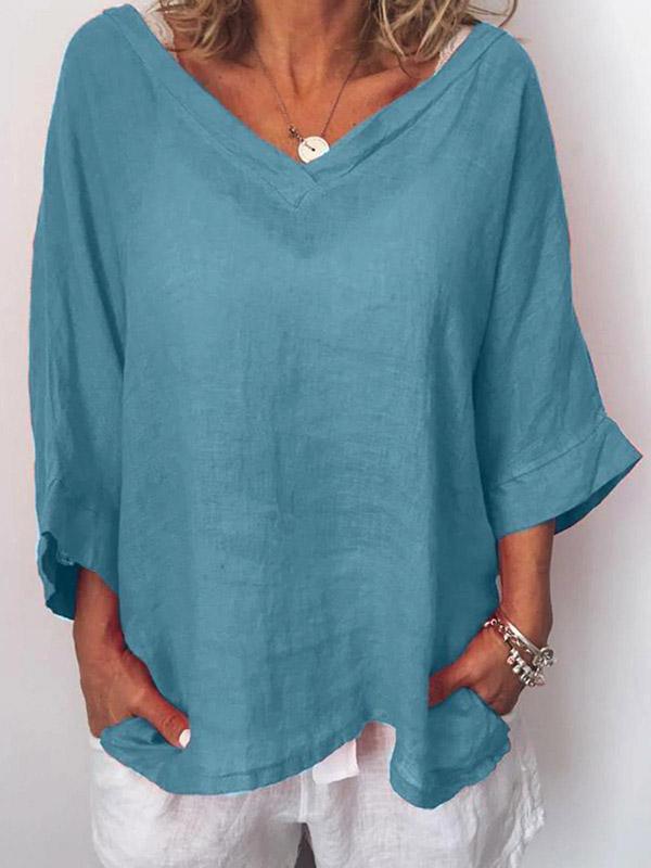Casual V-hals Top met 3/4 Mouwen van 100% Polyester – Comfortabel en Ademend 4