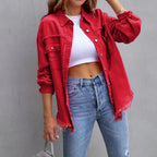 Casual distressed denim jack voor dames 0