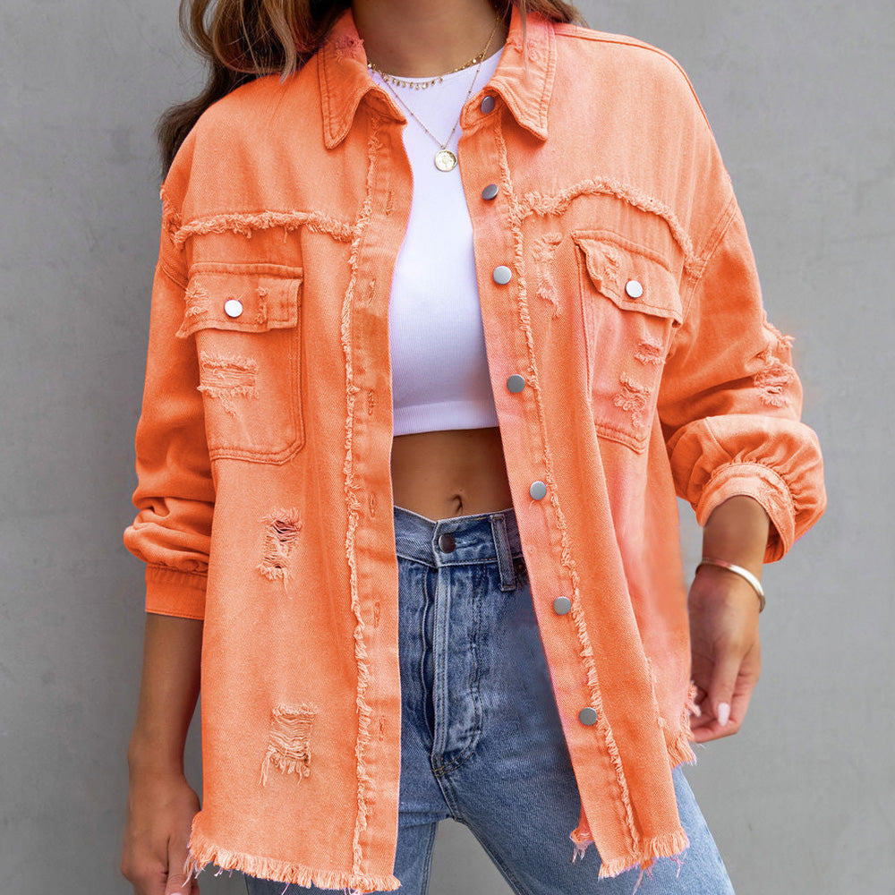 Casual distressed denim jack voor dames 1