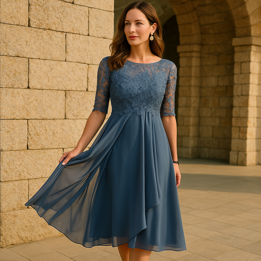 Jurk Kant En Chiffon Elegant Pasvorm Comfortabel Voor Avond