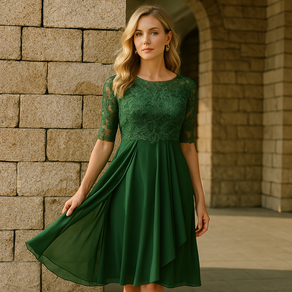 Jurk Kant En Chiffon Elegant Pasvorm Comfortabel Voor Avond