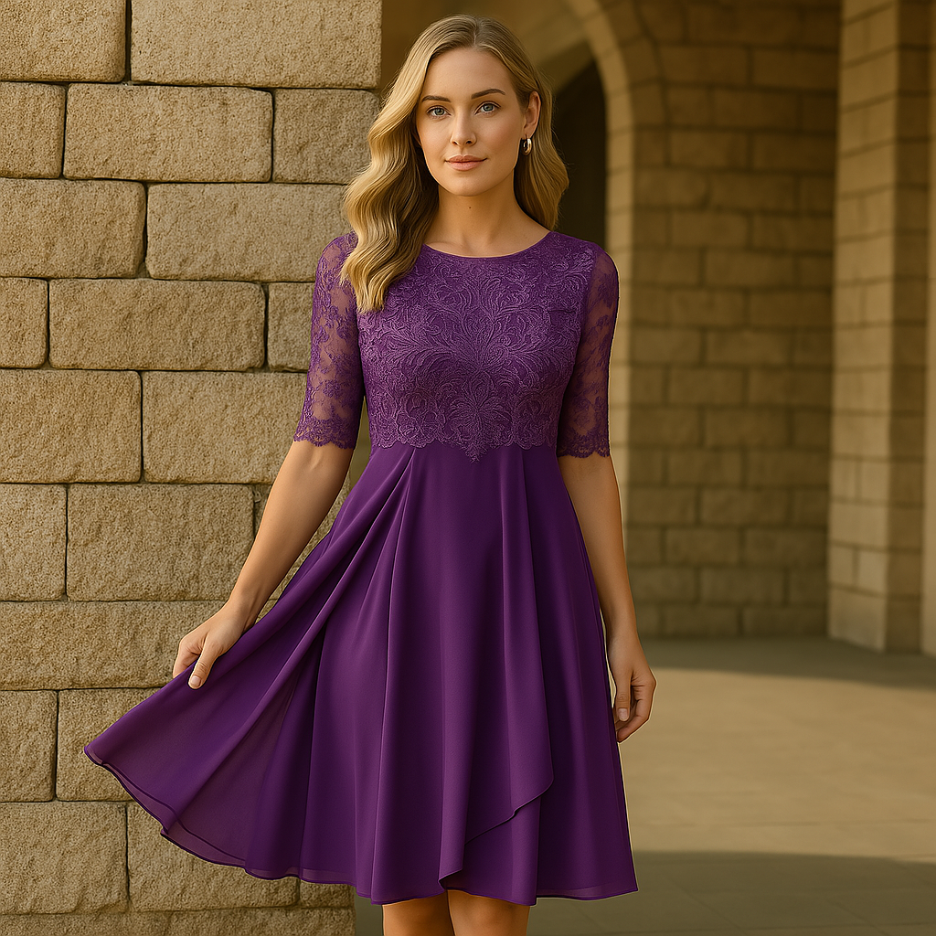 Jurk Kant En Chiffon Elegant Pasvorm Comfortabel Voor Avond