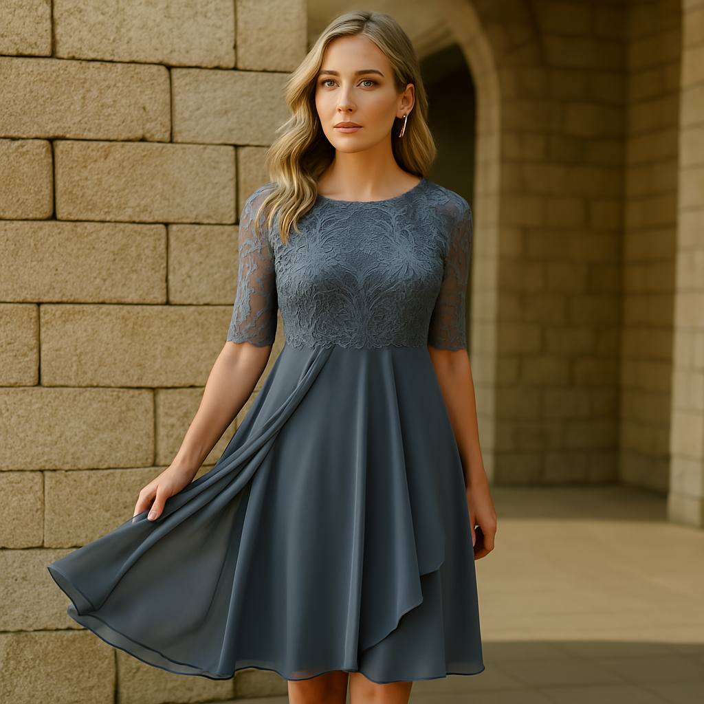 Jurk Kant En Chiffon Elegant Pasvorm Comfortabel Voor Avond