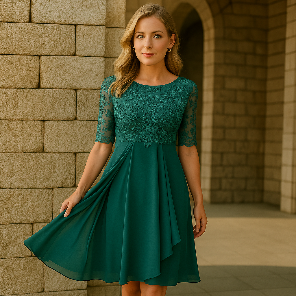 Jurk Kant En Chiffon Elegant Pasvorm Comfortabel Voor Avond