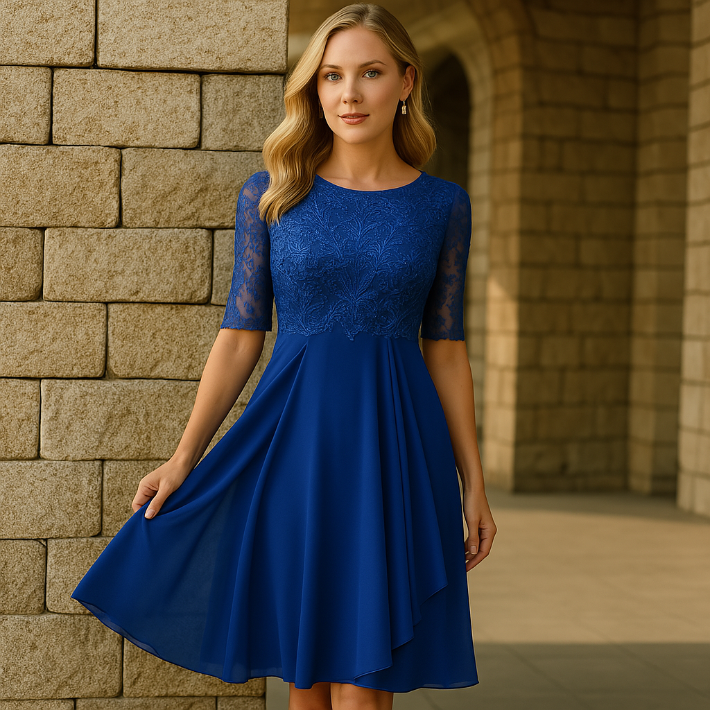 Jurk Kant En Chiffon Elegant Pasvorm Comfortabel Voor Avond