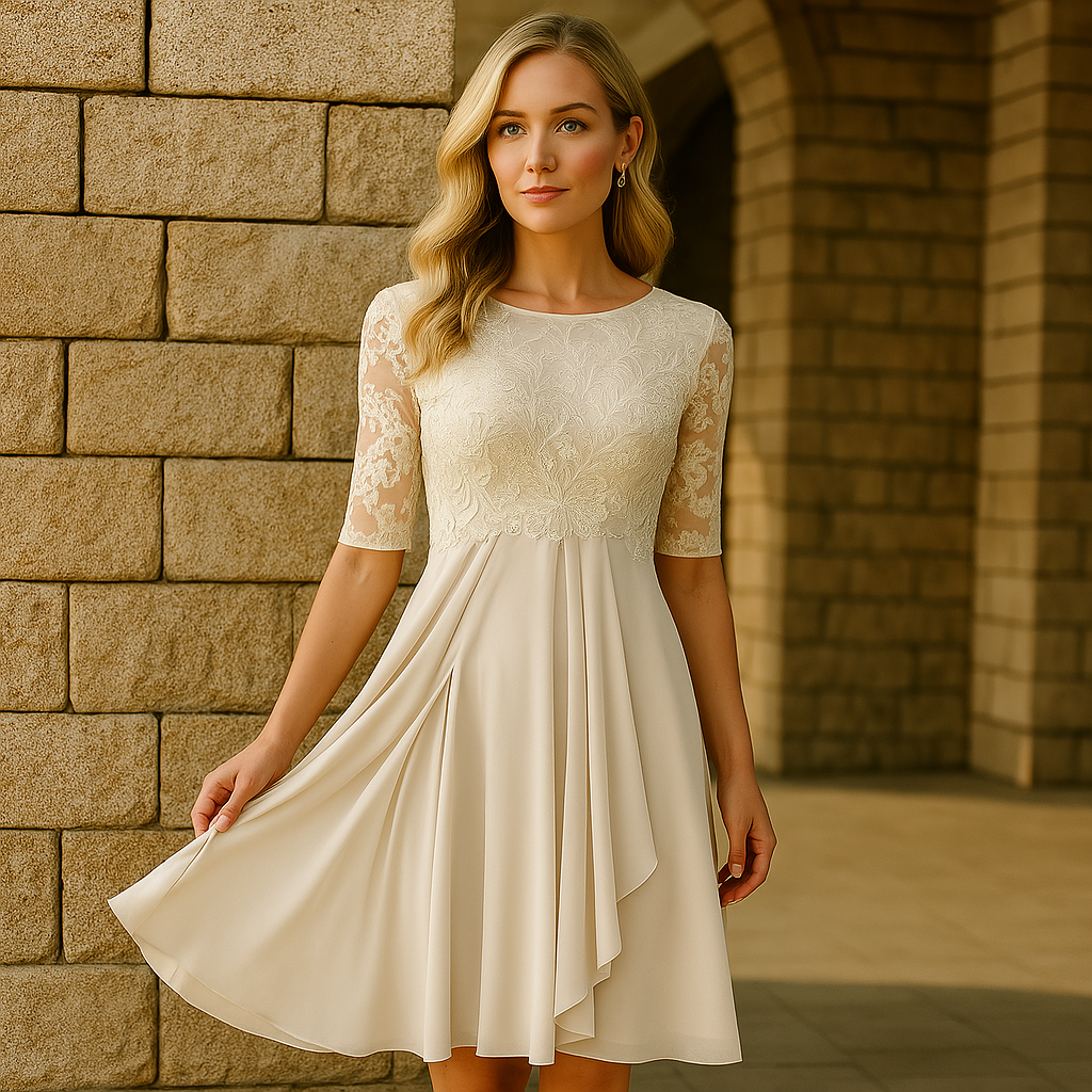 Jurk Kant En Chiffon Elegant Pasvorm Comfortabel Voor Avond