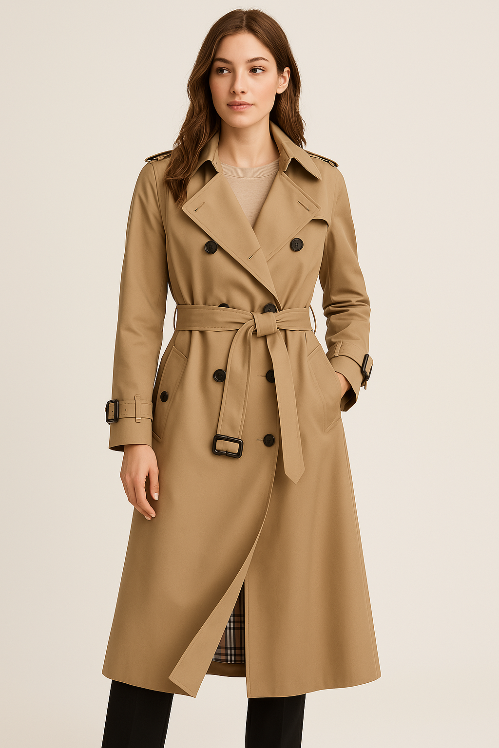 Dames Dubbele Knoop Trenchcoat Polyester Overgangsseizoen