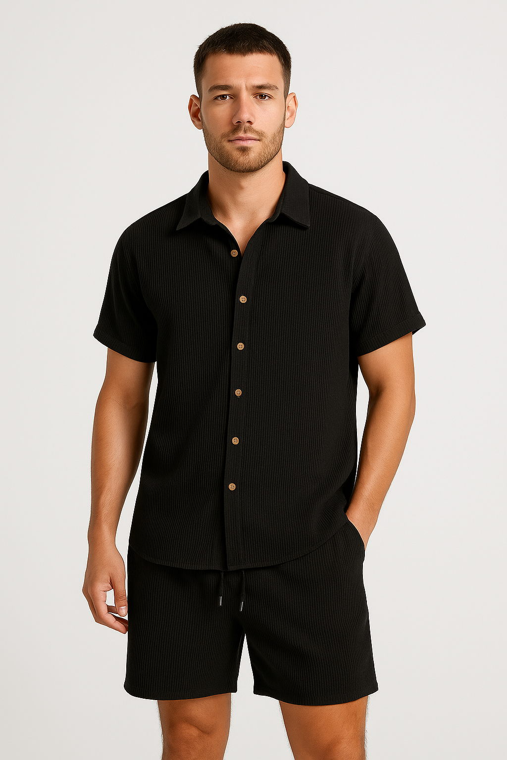 Luchtige Zomer Set Met Ademend Overhemd En Korte Broek