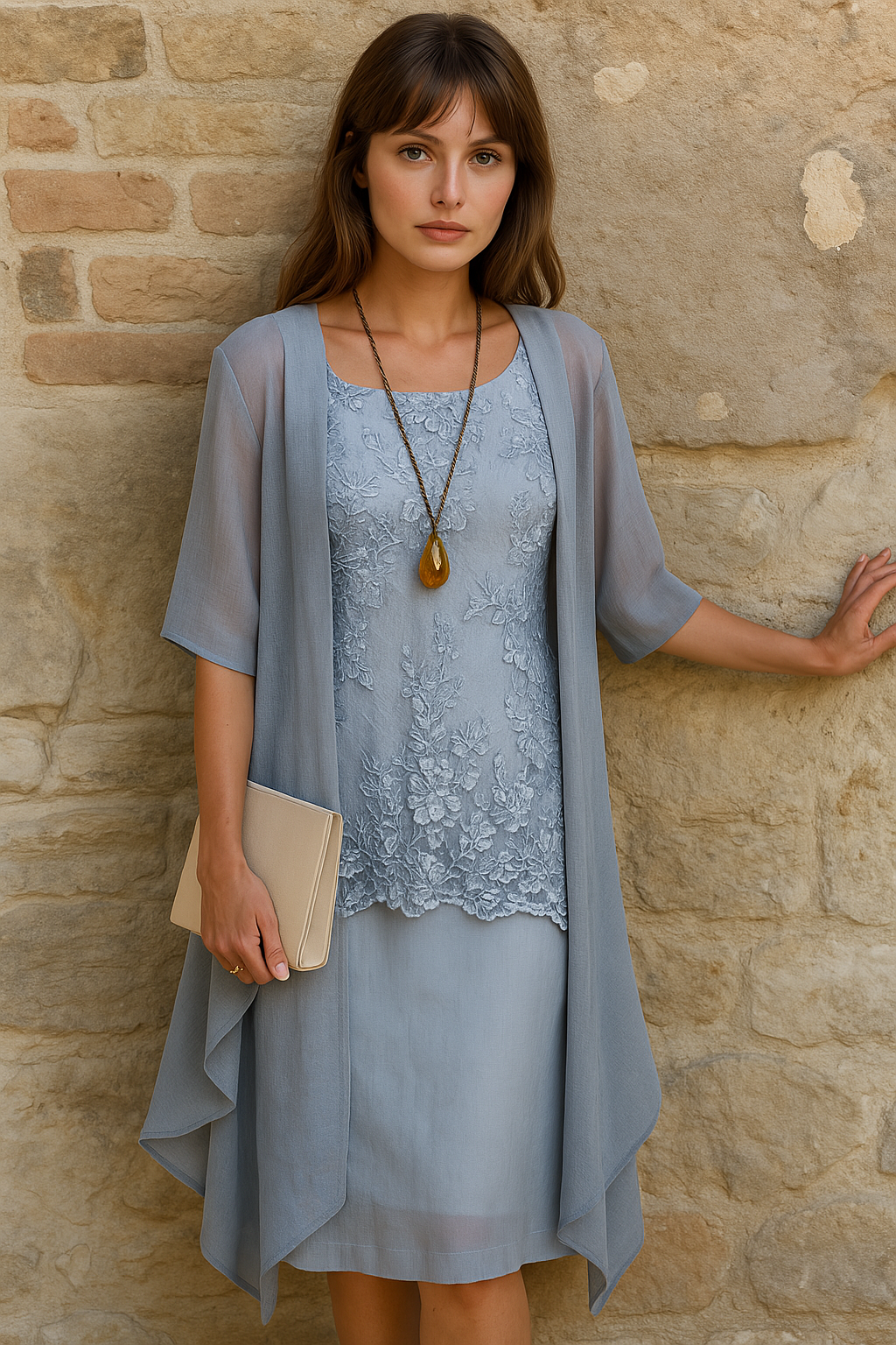 Elodie Elegante Tweedelige Chiffon Jurk Set Met Bijpassend Vestje In Hemelsblauw Geel En Paars Voor Vrouwelijke Elegantie En Comfort