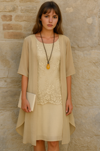 Elodie Elegante Tweedelige Chiffon Jurk Set Met Bijpassend Vestje In Hemelsblauw Geel En Paars Voor Vrouwelijke Elegantie En Comfort