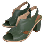 Open Hakken Van Leer Met Stevige Blokhak Voor Comfort - Hakken Dames