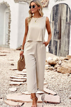 Comfy Set Dames Katoen O-hals Top en Wijde Broek 0