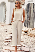Comfy Set Dames Katoen O-hals Top en Wijde Broek 1