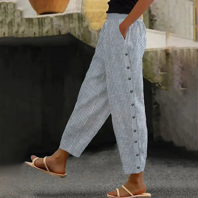Casual Broek met Strepen | Linnenmix | Licht & Comfortabel