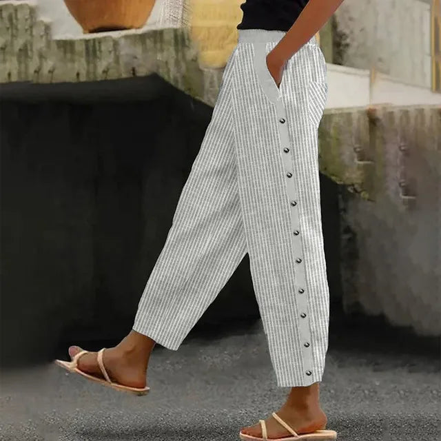 Casual Broek met Strepen | Linnenmix | Licht & Comfortabel