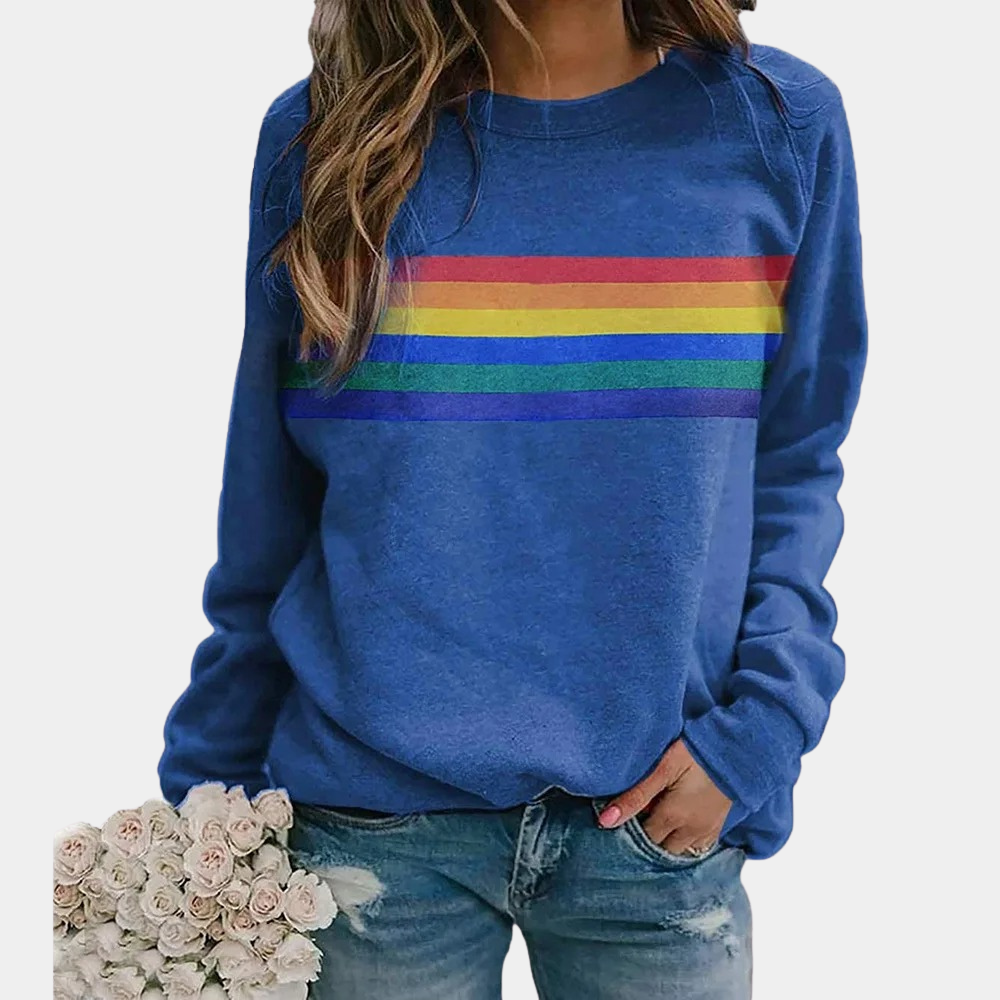 Daisy - Sweatshirt met ronde hals en regenboogstrepen 0
