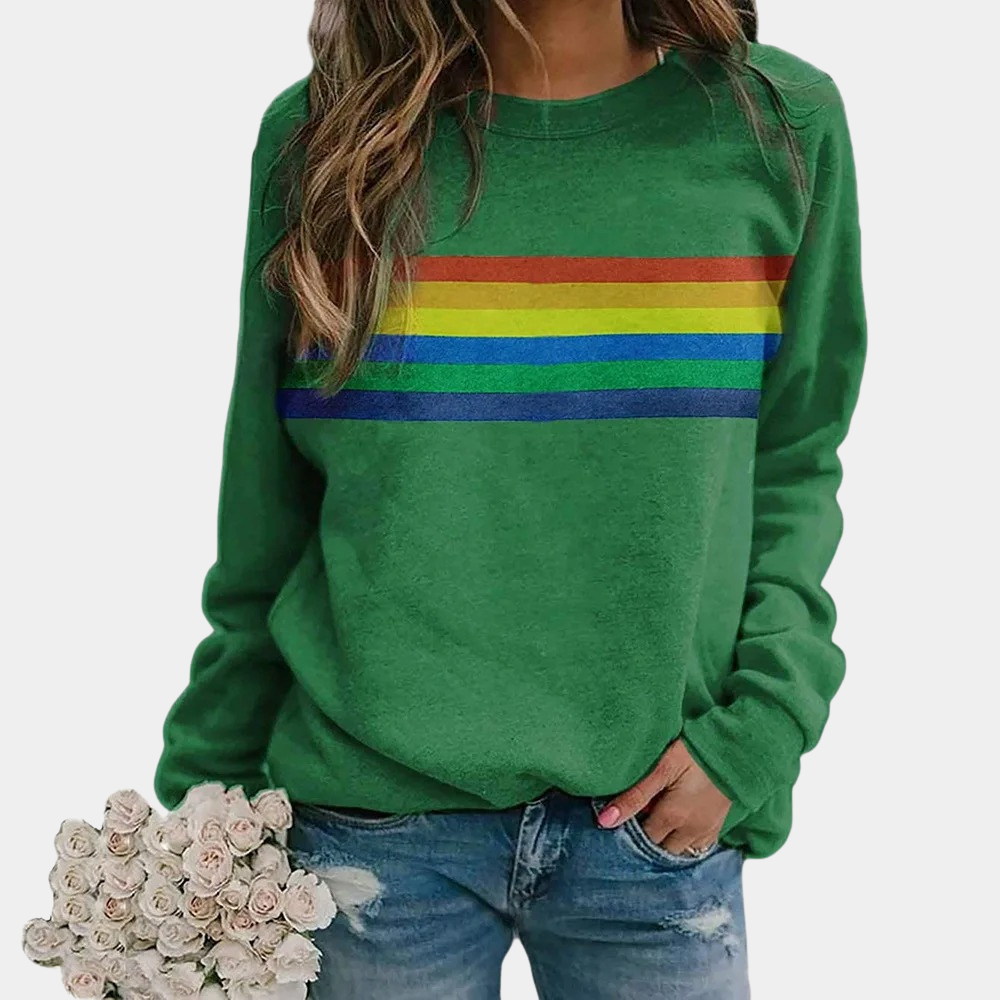 Daisy - Sweatshirt met ronde hals en regenboogstrepen 1