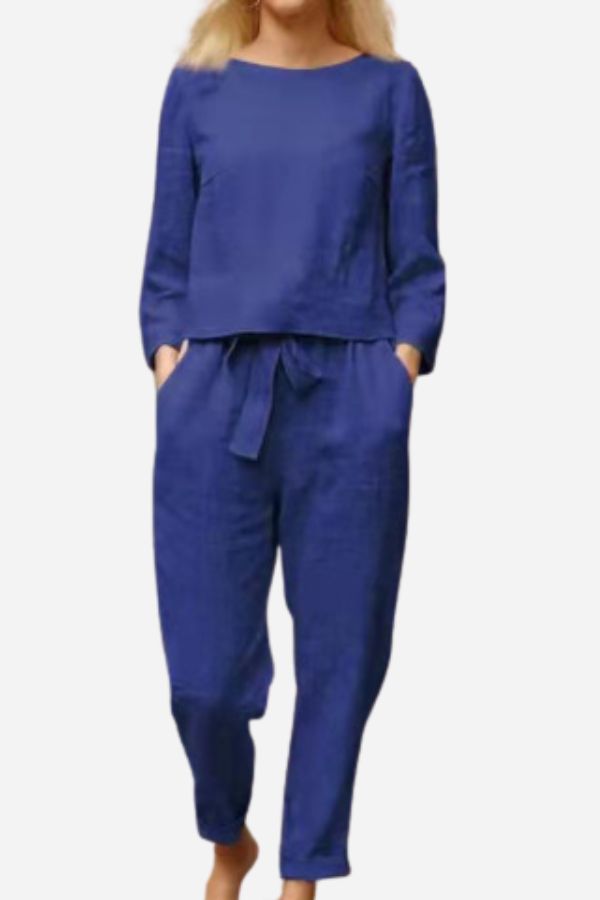 Dames 2-delige Set Linnen Lange Mouwen Shirt en Pencil Broek 1