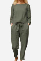 Dames 2-delige Set Linnen Lange Mouwen Shirt en Pencil Broek 8