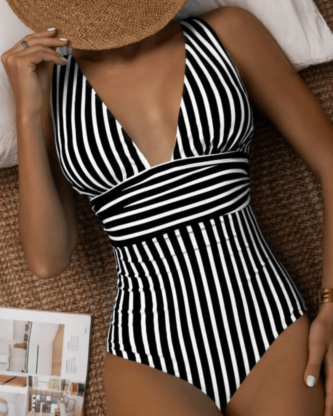 Dames Badpak Halter Nek Gestreept Premium Stretchstof 2