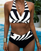 Dames Bikini Hoog Taille Halter Nek Zwart Stretch 0