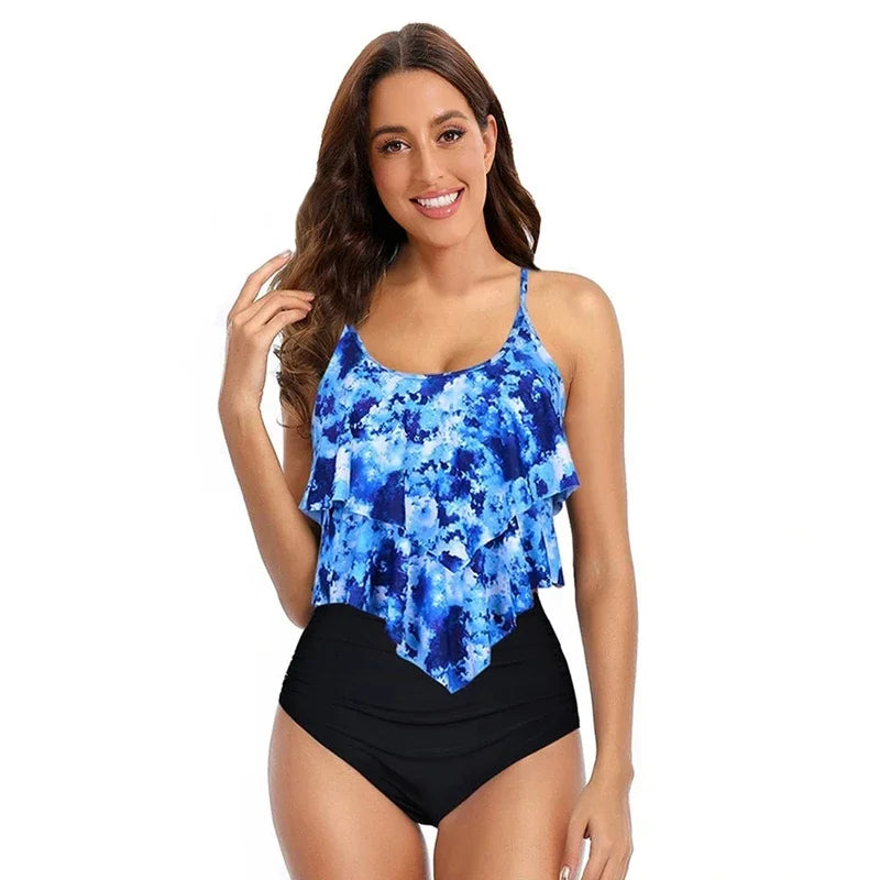 Dames Bikini Set Polyester Ruffled Top met Volledige Dekking 2