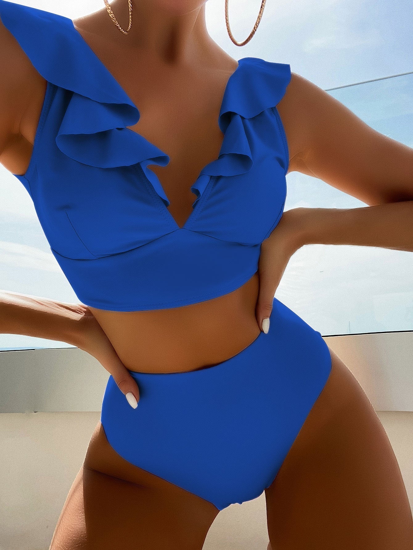 Dames Bikini Set Polyester Ruffled V-Hals Hoge Taille 1