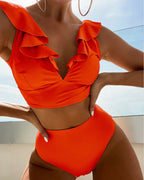 Dames Bikini Set Polyester Ruffled V-Hals Hoge Taille 4