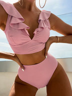 Dames Bikini Set Polyester Ruffled V-Hals Hoge Taille 5