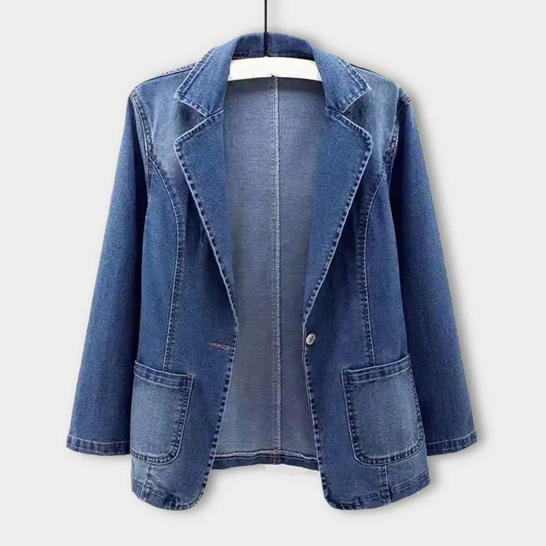 Dames Blazer Denim Polyester Katoen Diepblauw 0