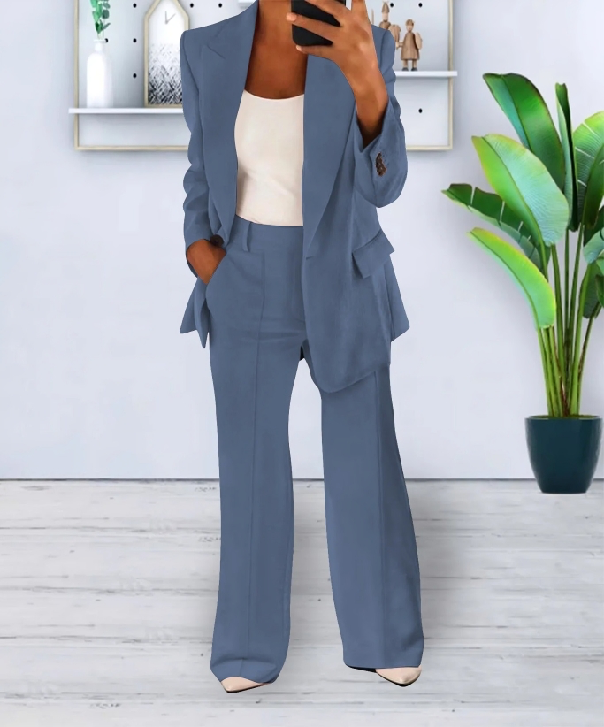 Dames Blazer en Wijde Pantalon Set 0