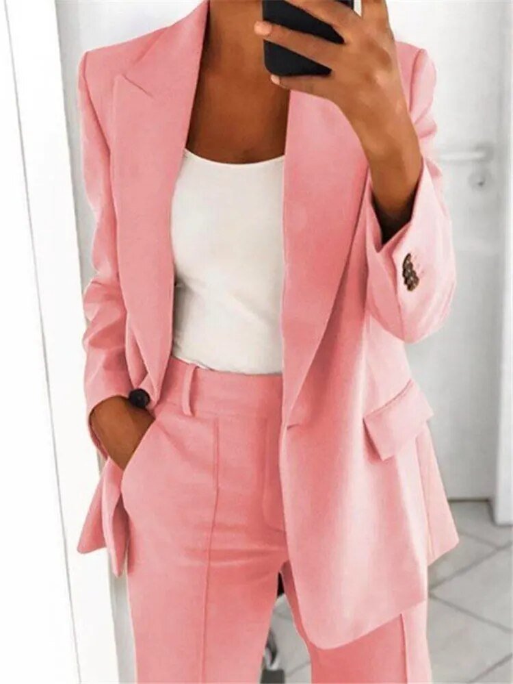 Dames Blazer en Wijde Pantalon Set 10