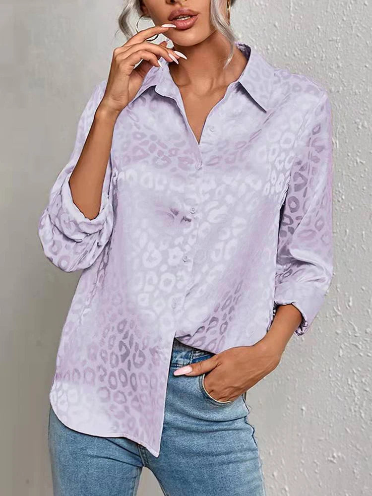 Dames Blouse Jacquard Luipaardprint Polyester 3
