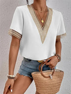 Dames Blouse Korte Mouwen Kant V-Hals 1
