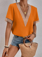 Dames Blouse Korte Mouwen Kant V-Hals 3