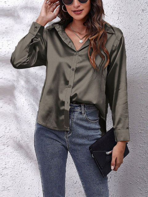 Dames Blouse Lange Mouwen Satijn 12