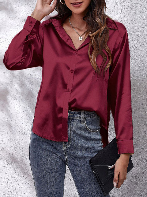 Dames Blouse Lange Mouwen Satijn 15