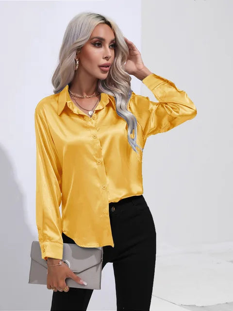 Dames Blouse Lange Mouwen Satijn Losse Pasvorm 10