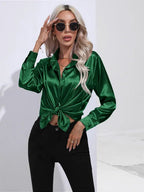 Dames Blouse Lange Mouwen Satijn Losse Pasvorm 13
