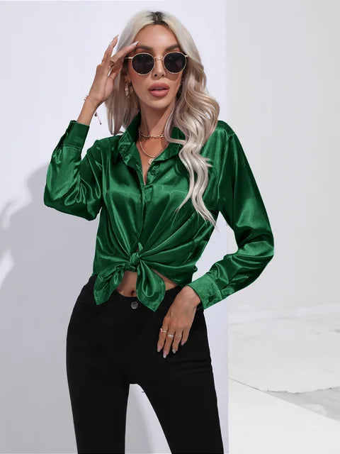 Dames Blouse Lange Mouwen Satijn Losse Pasvorm 13