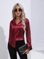 Dames Blouse Lange Mouwen Satijn Losse Pasvorm 15