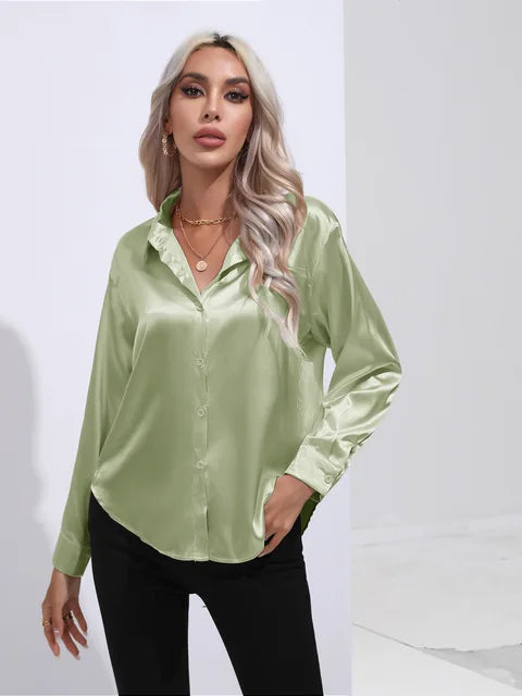Dames Blouse Lange Mouwen Satijn Losse Pasvorm 2