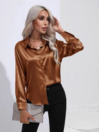 Dames Blouse Lange Mouwen Satijn Losse Pasvorm 3