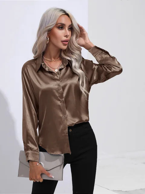 Dames Blouse Lange Mouwen Satijn Losse Pasvorm 5
