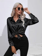 Dames Blouse Lange Mouwen Satijn Losse Pasvorm 8