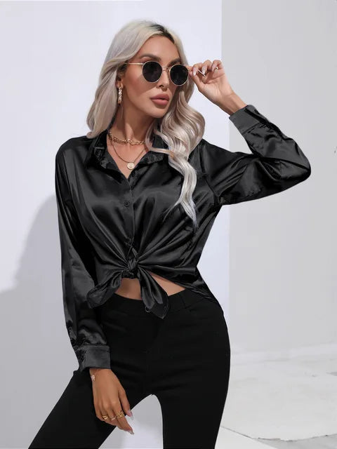Dames Blouse Lange Mouwen Satijn Losse Pasvorm 8