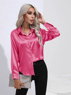 Dames Blouse Lange Mouwen Satijn Losse Pasvorm 9