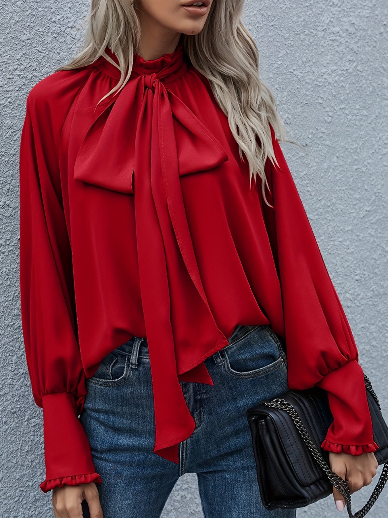 Dames Blouse Striknek Pofmouwen Polyester 0